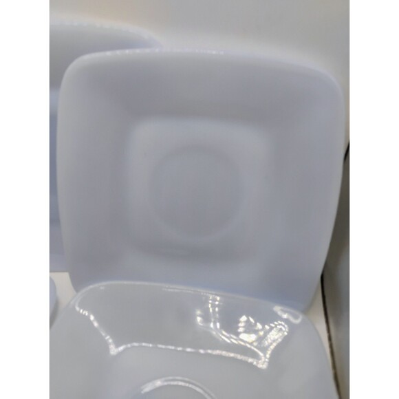 ANCHOR HOCKING BLUE DELPHITE SQUARE CHARM SAUCERS 5.5 " SET OF 5 VINTAGE - Picture 4 of 12